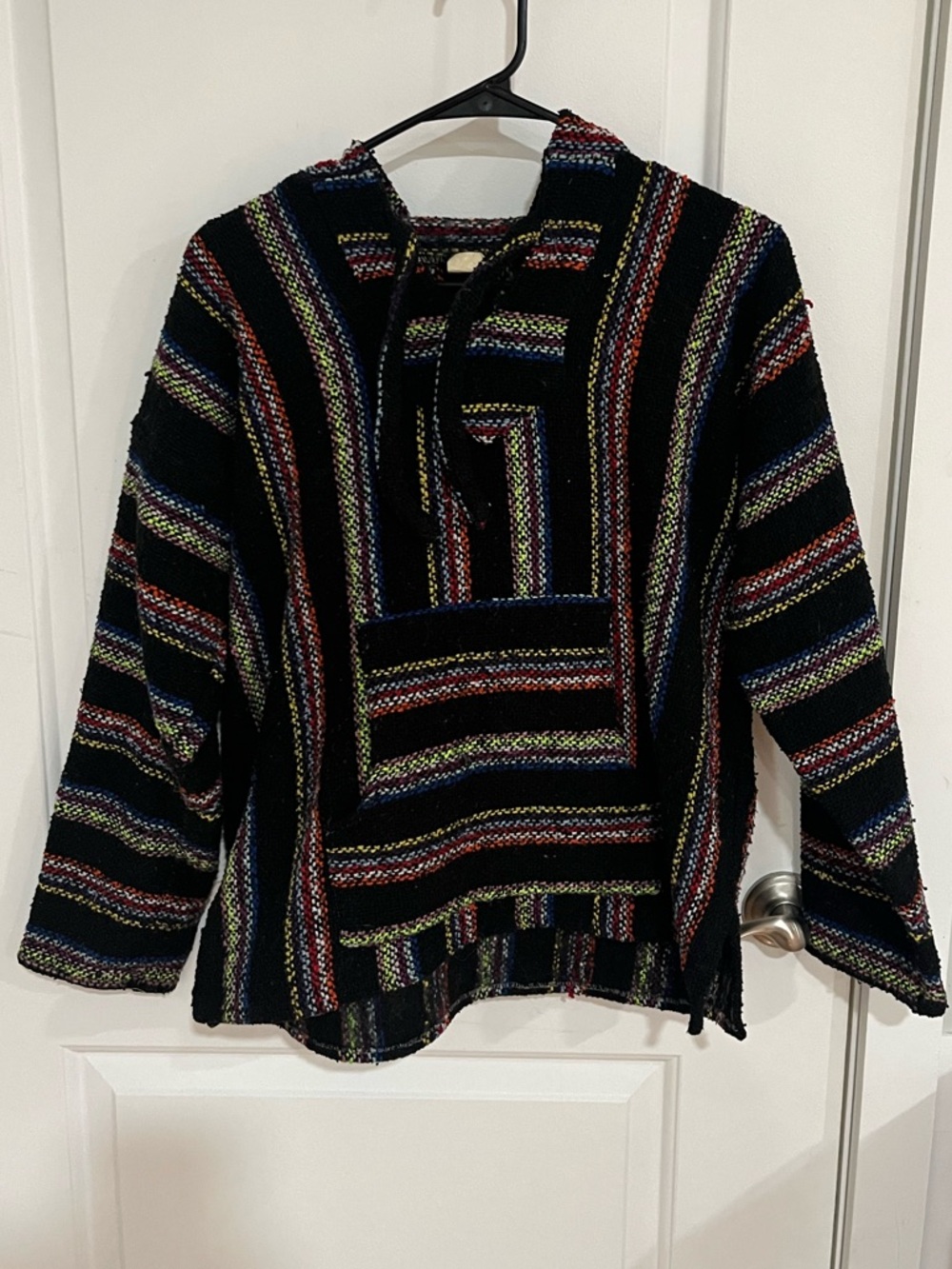 Black Multicolor Striped Baja Hoodie Sweater
